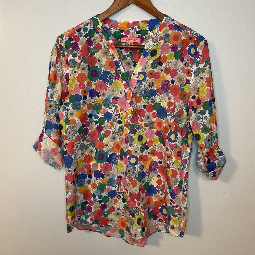 Vilagallo Womens Blouse Shirt Sz 40 US M Flowers Floral Spring